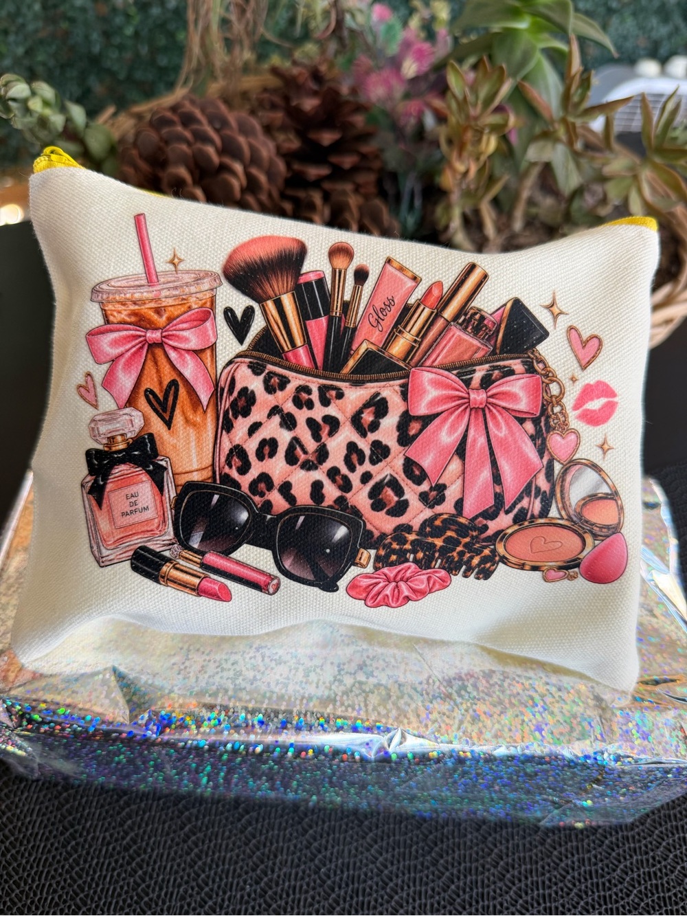 Pink Glam Leopard Canvas Makeup Pouch